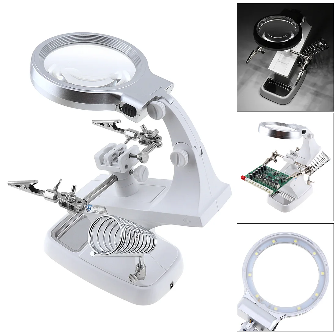 

USB 360 Rotation Desktop Welding Magnifier 3X 4.5X Adjustable Loupe Soldering Magnifying Glass with Holder Clamp and LED Light
