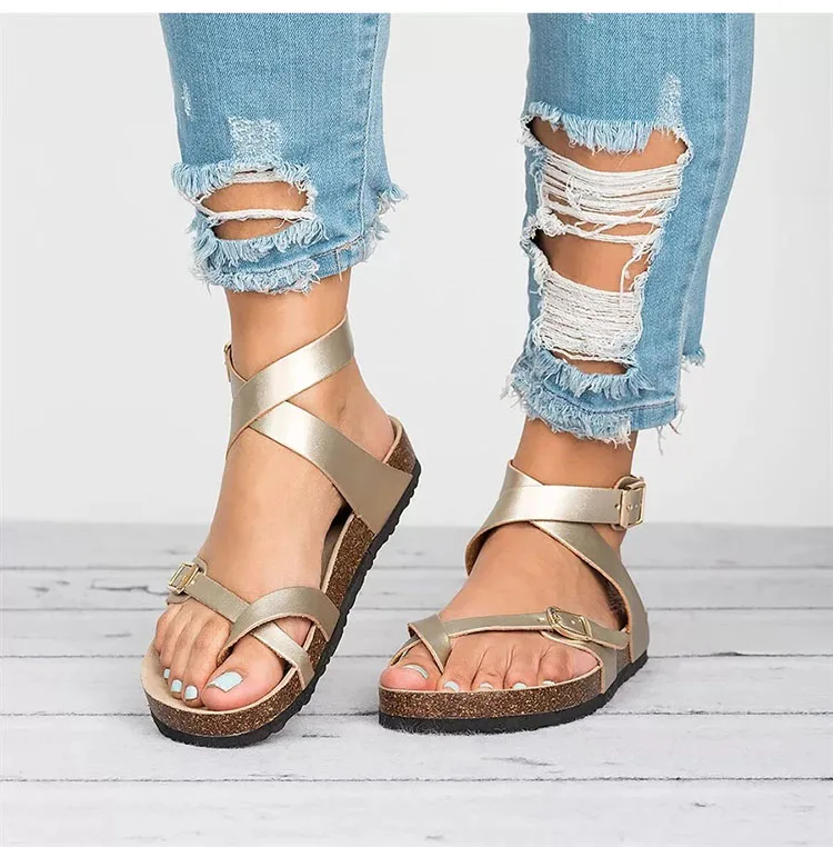 

LASPERAL women sandals flat casual Fashion Sandals Summer Shoes Female Flat Sandals Rome Cross Tied Sandals Shoes 2019