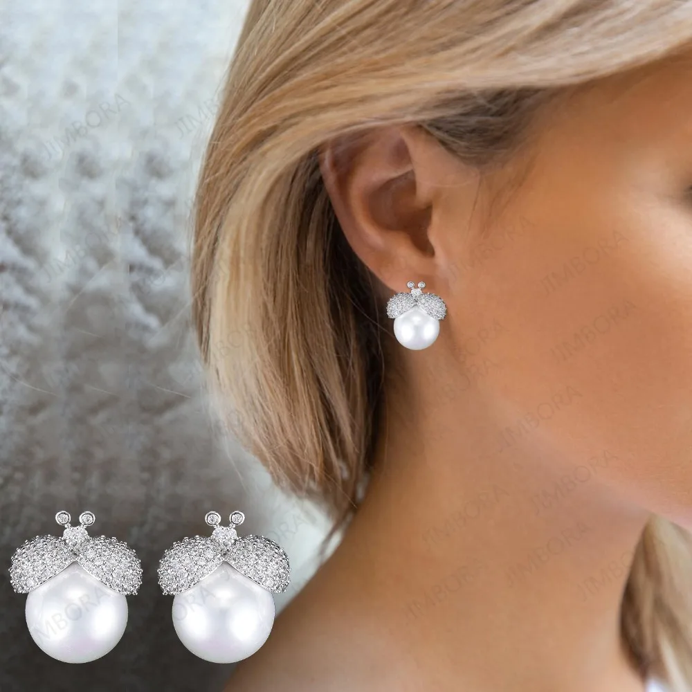 

Women Personality Insect Full Cubic Zirconia Inlaid Imitation Pearl Earrings Stud Earrings fashion jewelry boucle d'oreill