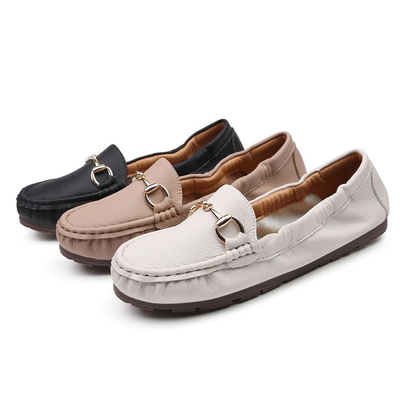 

2019 Shoes Woman Metal on Leather Clasp Flats Shoes Shallow Mouth Soft Sole Women Casual Shoes Mujer Chaussures