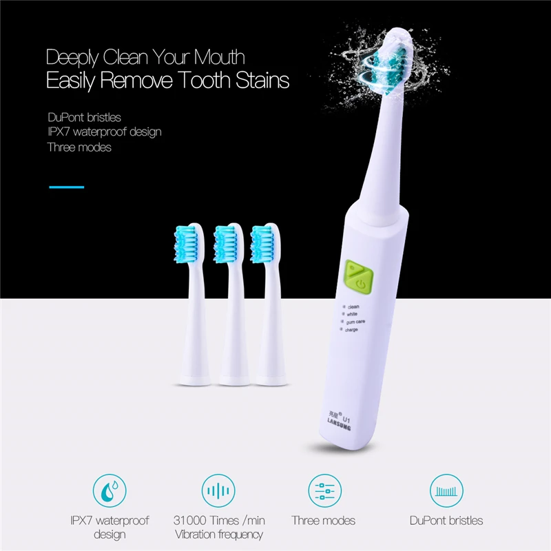 

High Frequency Vibration Electric Toothbrush USB Gum Care Tooth Stains Removal Teeth Whitening Toothbrush With Timing Function 0