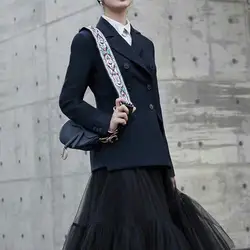 EXCOSMIC Женская Мода офисная дорожка Блейзер длинный рукав двубортный пиджак Дизайнер элегантный Блейзер Femme Ete