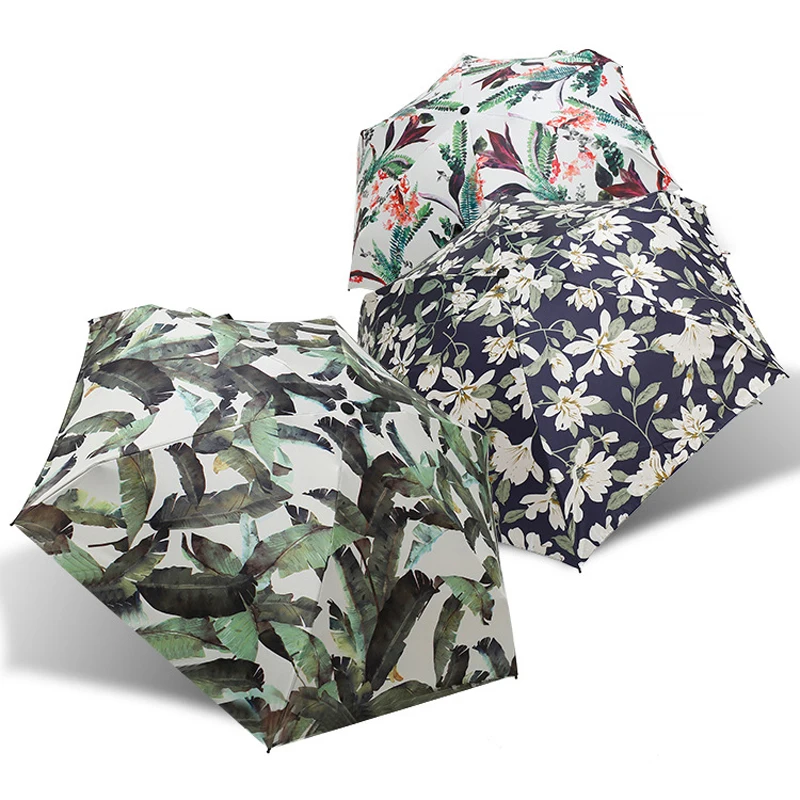 

Beautiful Flower Leaf Mini Compact Pocket Umbrella Lily Floral Anti-uv Small Umbrellas Girls Parasol Women Rain Paraguas SP089