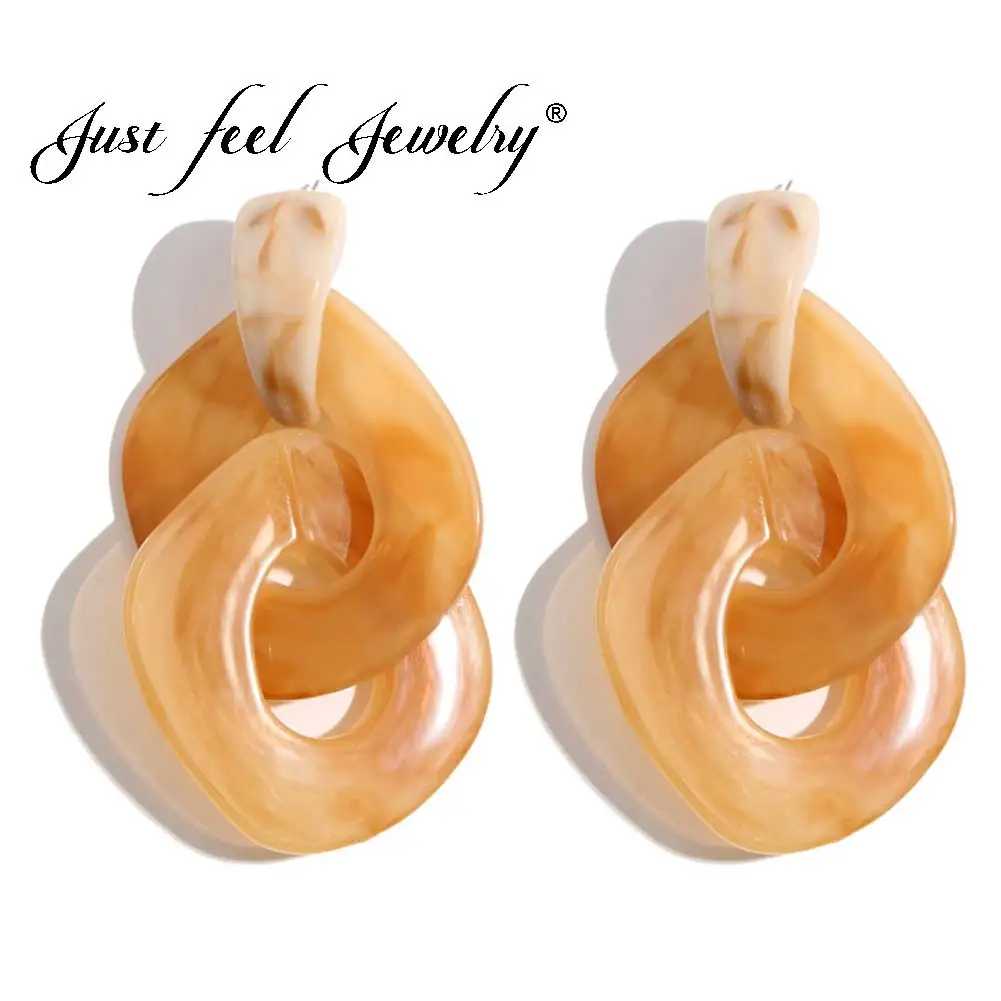 

JUST FEEL Colorful Acrylic Dangle Earrings For Women Fashion Resin 2018 Simple Geometric Circle Korean Long Drop Earring Jewelry