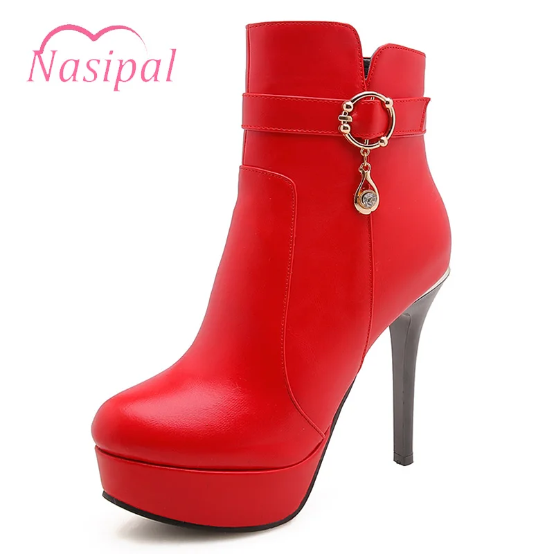 Nasipal Shoes Woman Ankle Boots Party Buckle Zip Solid Womens Boots ...