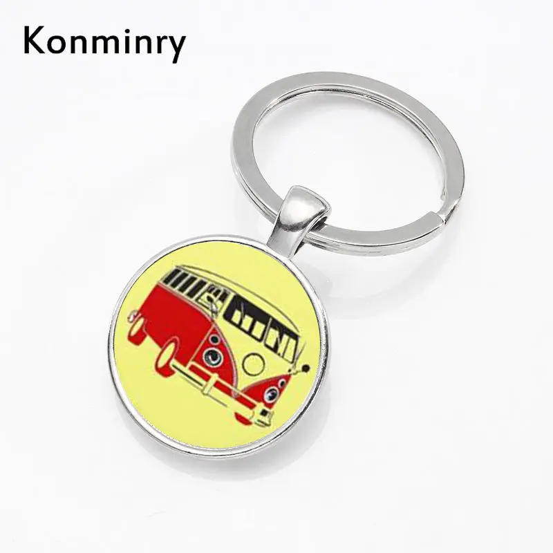 Konminry Винтаж Hippie PEACE ЗНАК фургон автобус Модная цепочка для ключей для мужчин и женщин кошелек сумка автомобиль стекло кулон брелок кольцо держатель ювелирных изделий