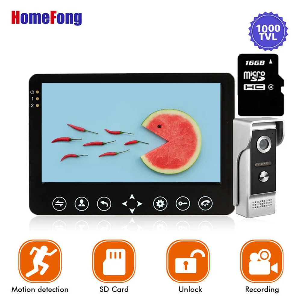 

Homefong 7 Inch Video Door Phone HD Camera PIR Motion Sensor Visual Intercom for Home Surveillance Record Unlock SD Card