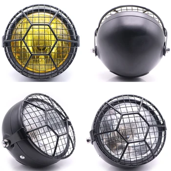 

Universal Motorcycle Headlamp DC 12V Motorbike Vintage Headlights Scooter Net Head Lamps Motor Round Front Lights Spotlight