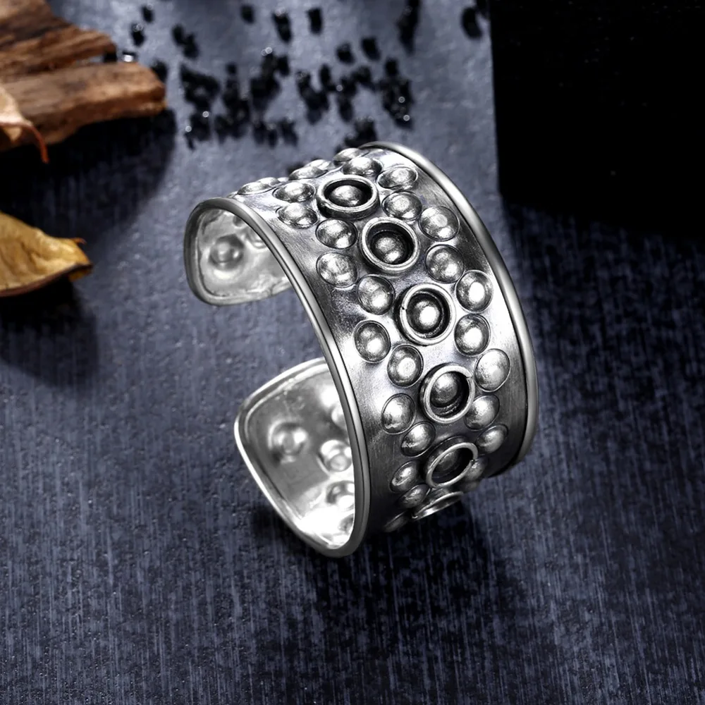 

GOMAYA 925 Sterling Silver Bangles Thai Opening Round Dots Bracelets Handmade Elegant Women Raised dots Bracelet