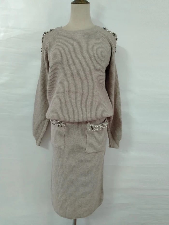 Cashmere knitted suits with skirt for women 19