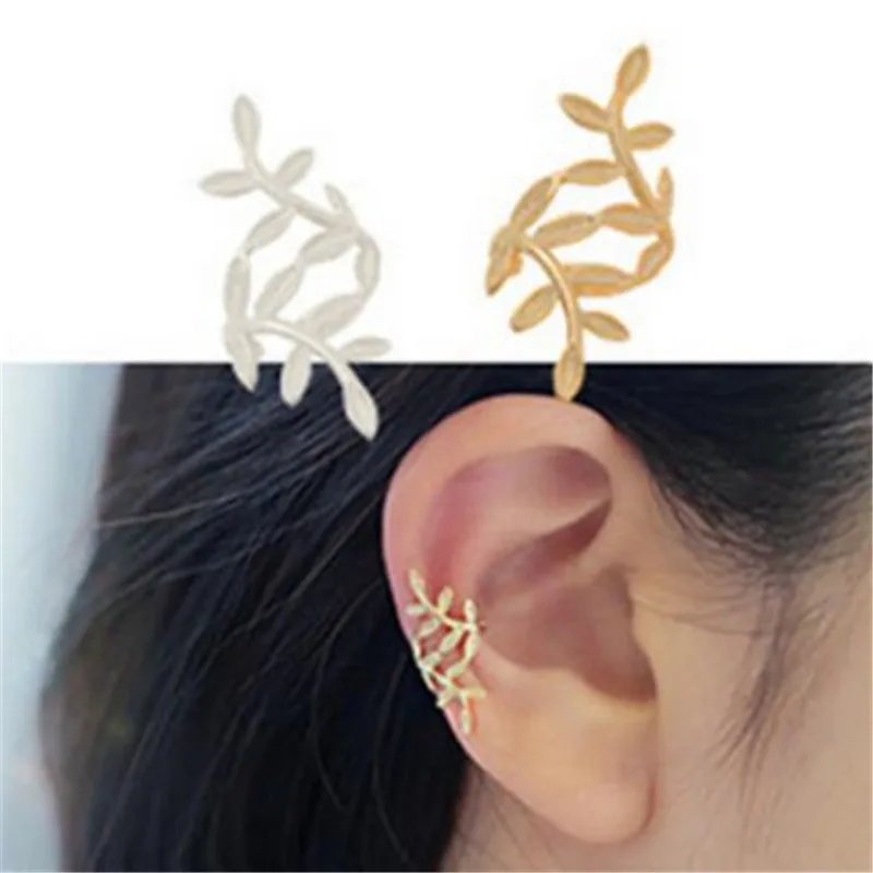 1 Uds las mujeres las niñas de moda nuevo Punk Rock pendiente Retro oro hoja plateada brazalete de oído Warp Clip pendientes venta al por mayor de moda caliente