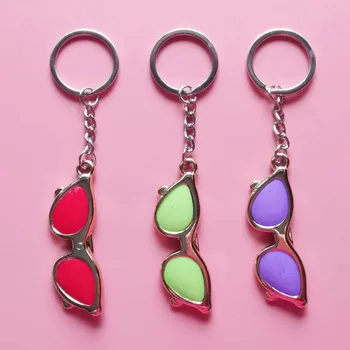 

Hot Imitation Acrylic Eyeglasses Keychain Colorful Mini Eyeglasses Keychain Bag Metal Pendant Accessories Girl's Keychain Gift