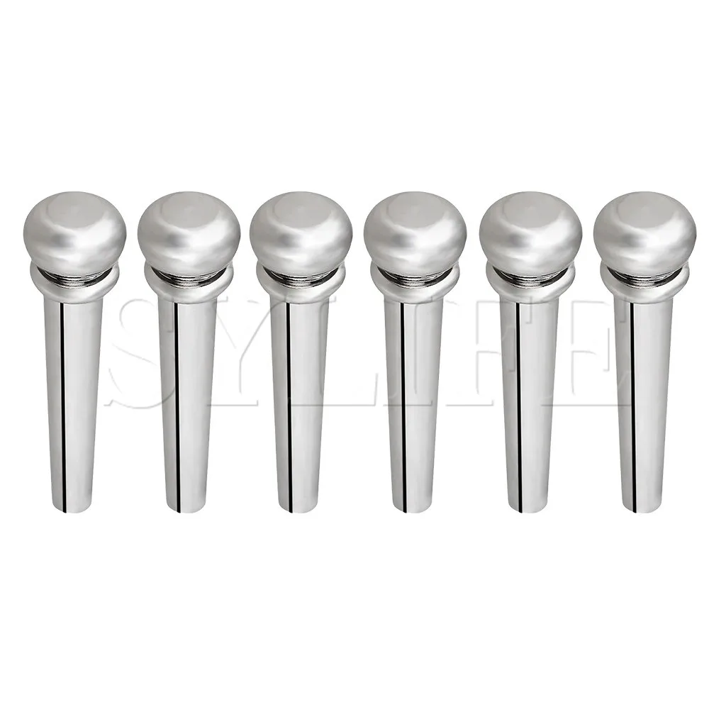 1 Set of 6 Brass Slotted Bridge Pins For Acoustic Guitar Chromein