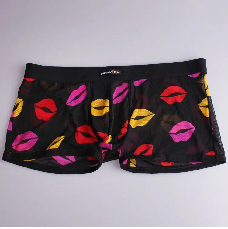 Sexy Men's Lips Printed Underwear Famous Brand Men Gay Kiss Transparent Boxer Big Man Hot Low Waist Shorts Panty Bodywear M-XXL white boxer briefs