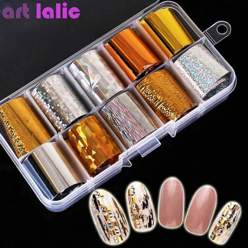 

1 Box Holographic Nail Foil Set 2.5*100cm Gold Silver Holographic Transfer Sticker Laser DIY Manicure Starry Sky Decals