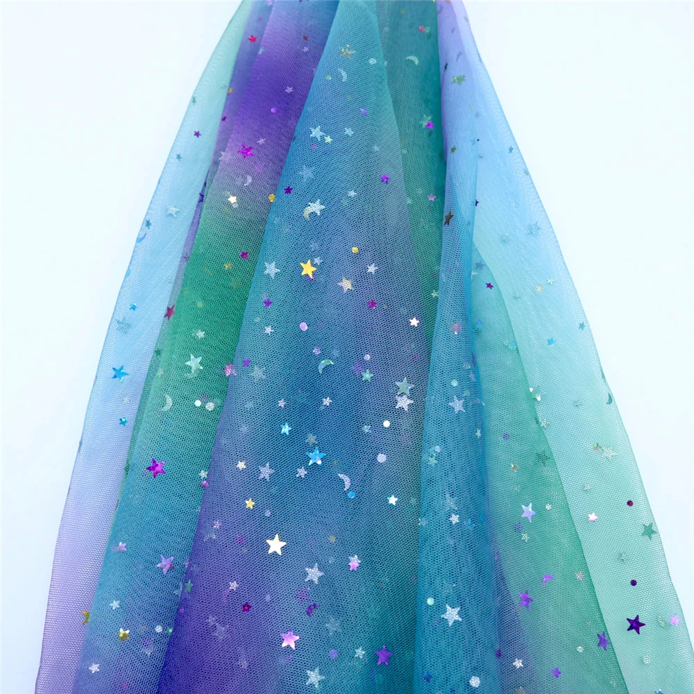 5m/lot 1.5m Width Rainbow Moon&star&love Heart Mesh Fabric Gauze Tulle Tissue Kids Tutu Dress Fabric DIY Sewing Accessories