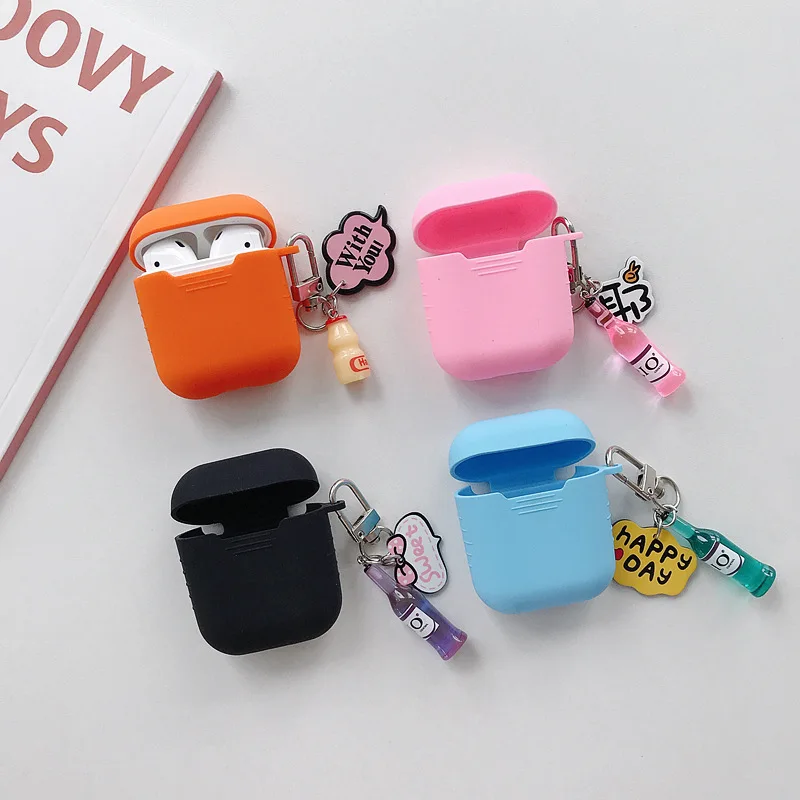 

Wireless Bluetooth Headset cartoon pattern Charging Box Cute Silicone Earphone Cover Protective Case With Hook For Airpods Apple