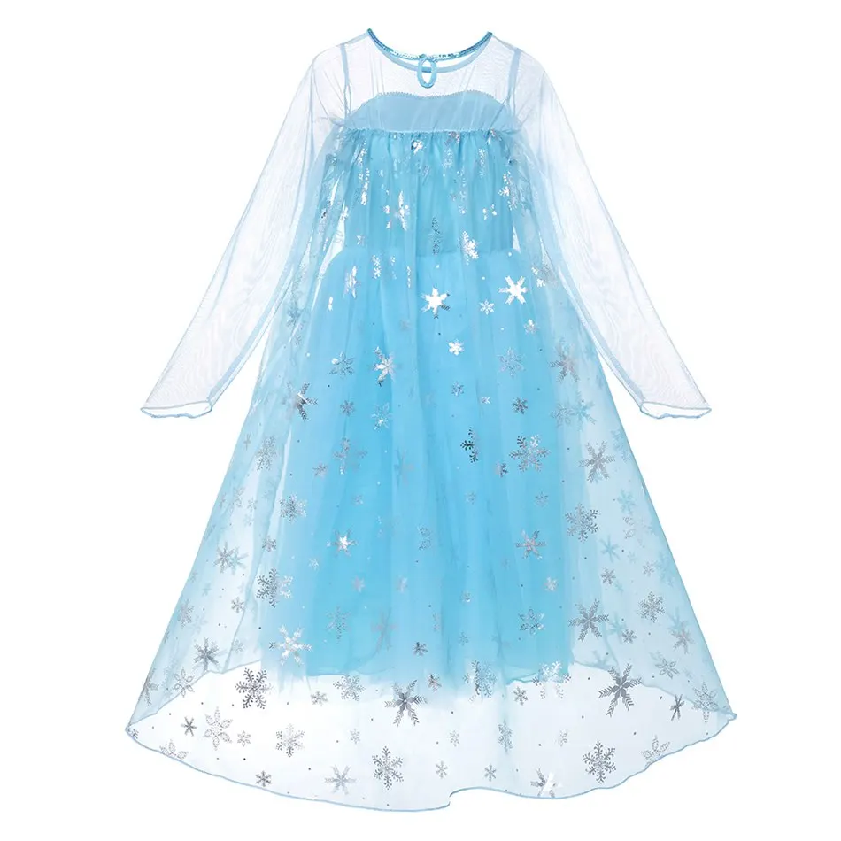 Длинное платье Эльзы для детей с накидкой со снежинками; праздничная одежда принцессы Эльзы с длинными рукавами и блестками; нарядная одежда для девочек на день рождения и карнавал