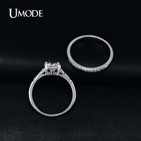 UMODE 1.6ct Квадратные прозрачные кольца с кубическим цирконием, наборы колец с фианитами для принцессы, кольца для свадьбы, помолвки, ювелирные изделия для женщин, подарки UR0139B