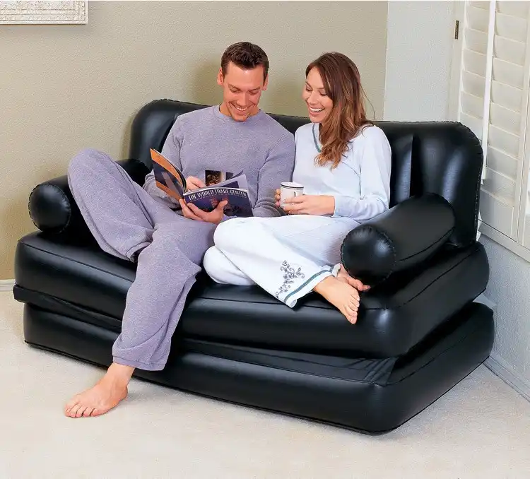 Two People Seat Large Bean Bag Lounger Solid Black Inflatable Air Two People Seat Large Bean Bag Lounger