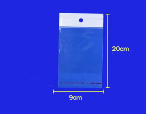50 шт./лот, прозрачные пластиковые самоклеющиеся пакеты с отверстием, 9 размеров, прозрачные OPP пакеты, Diy упаковка ювелирных изделий, Висячие отверстия - Цвет: 9x20cm