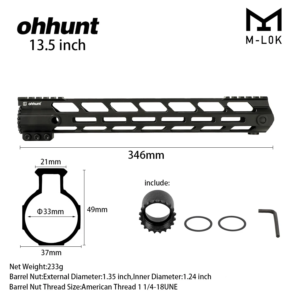 Ohhunt Тактический M-LOK поручень " 9" 1" 12" 13," 15" M LOK бесплатно поплавок ручной предохранитель Picatinny Weaver крепление стальной ствол гайка - Цвет: 13 5 Inch