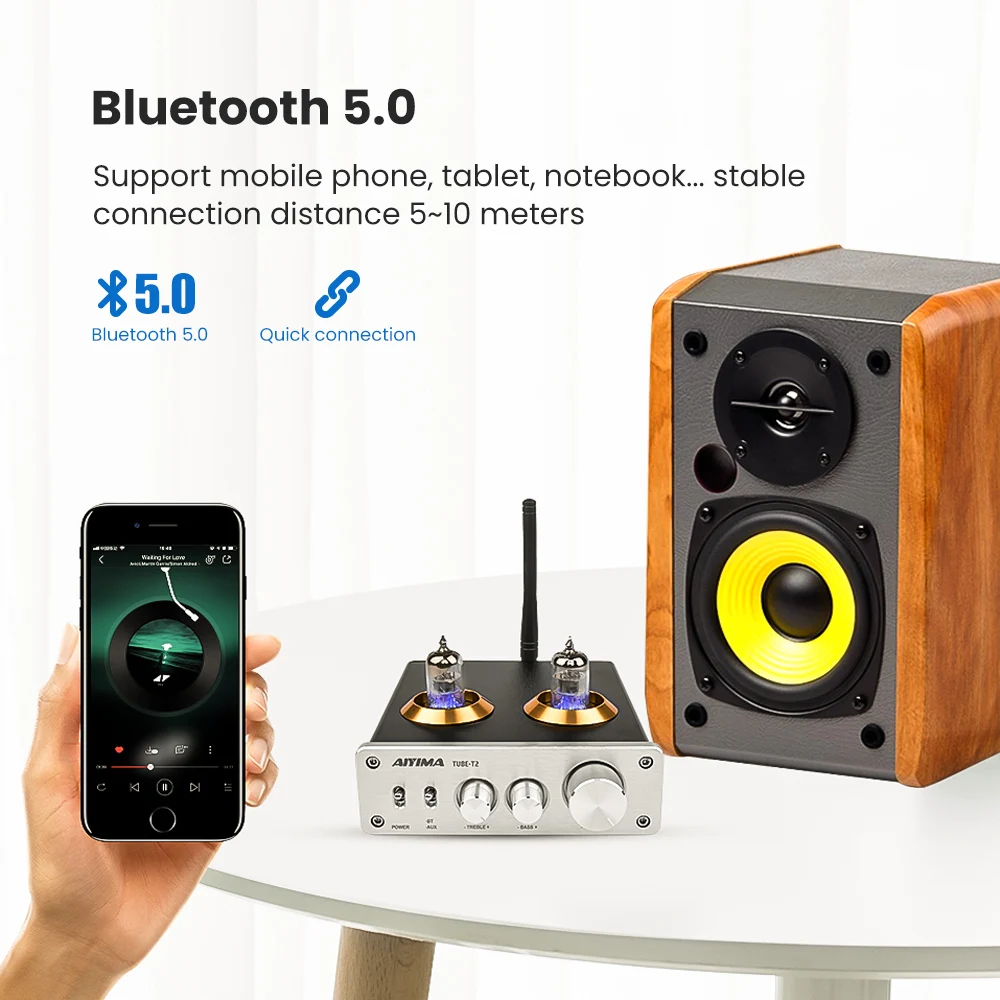 AIYIMA Bluetooth 5.0 HiFi 6J1 Vacuum Tube Preamp Amplifier Stereo Preamplifier With Treble Bass Control For Home Sound Theater