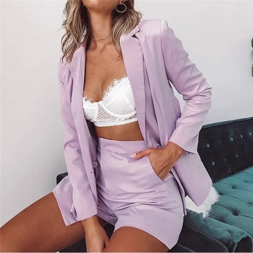 2019 Autumn New 2 Pcs Women Casual Office Lady Sets Business Formal Suits Elegant Shorts + Coats Outwear Suits #E10 (15)