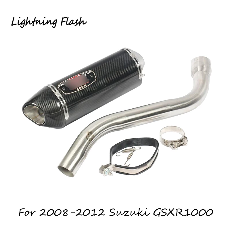 

For 2008 2009 2010 2011 2012 Suzuki GSXR 1000 Motorcycle Exhaust System 51 mm Mid Link Pipe + Carbon Fiber Tail Escape Slip On