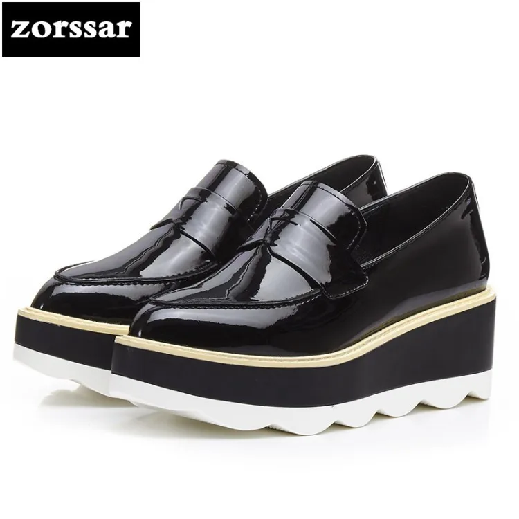 

{Zorssar} 2018 NEW fashion womens Platform shoes heels Leather Slip on Wedges Pointed toe High heels pumps ladies casual shoes