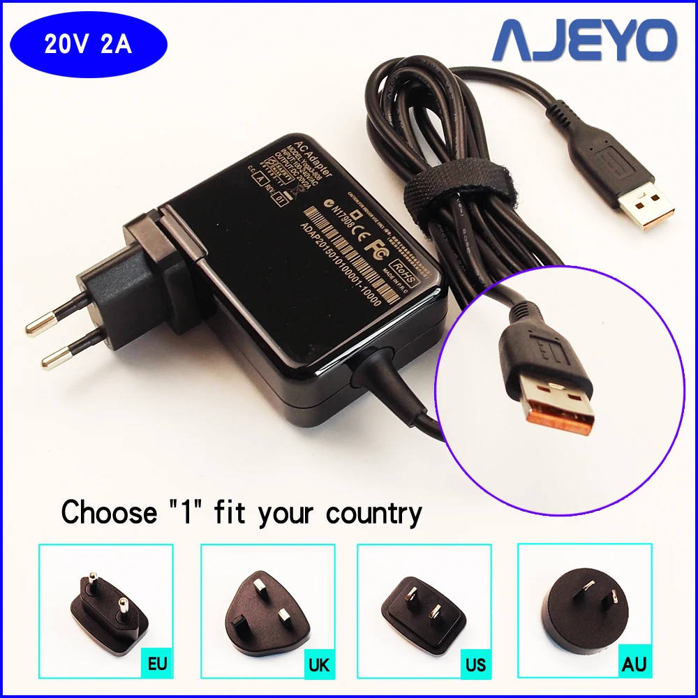 AJEYO 20 V 2A адаптер переменного тока для ноутбука Зарядное устройство для lenovo ADL40WLC ADL40WLB ADL40WLA ADL40WCB ADL40WCC