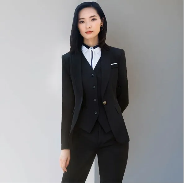 Women Three Piece Set Trouser Suits Office Women Blazer+Vest+Trouser