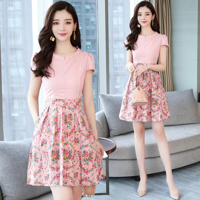 

Summer Women's Panel Pink Floral Casual Dress 2019 New Vestidos High Waist Slim Short Sleeve Women's Sexy Club Mini Dress