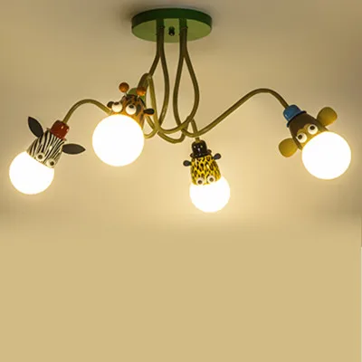 Освещение для детской комнаты, современный подвесной светильник с 3 головками в виде животных, светодиодный светильник для детской спальни для гостиной, украшение для потолка, лампы - Цвет корпуса: Ceiling Type 4heads