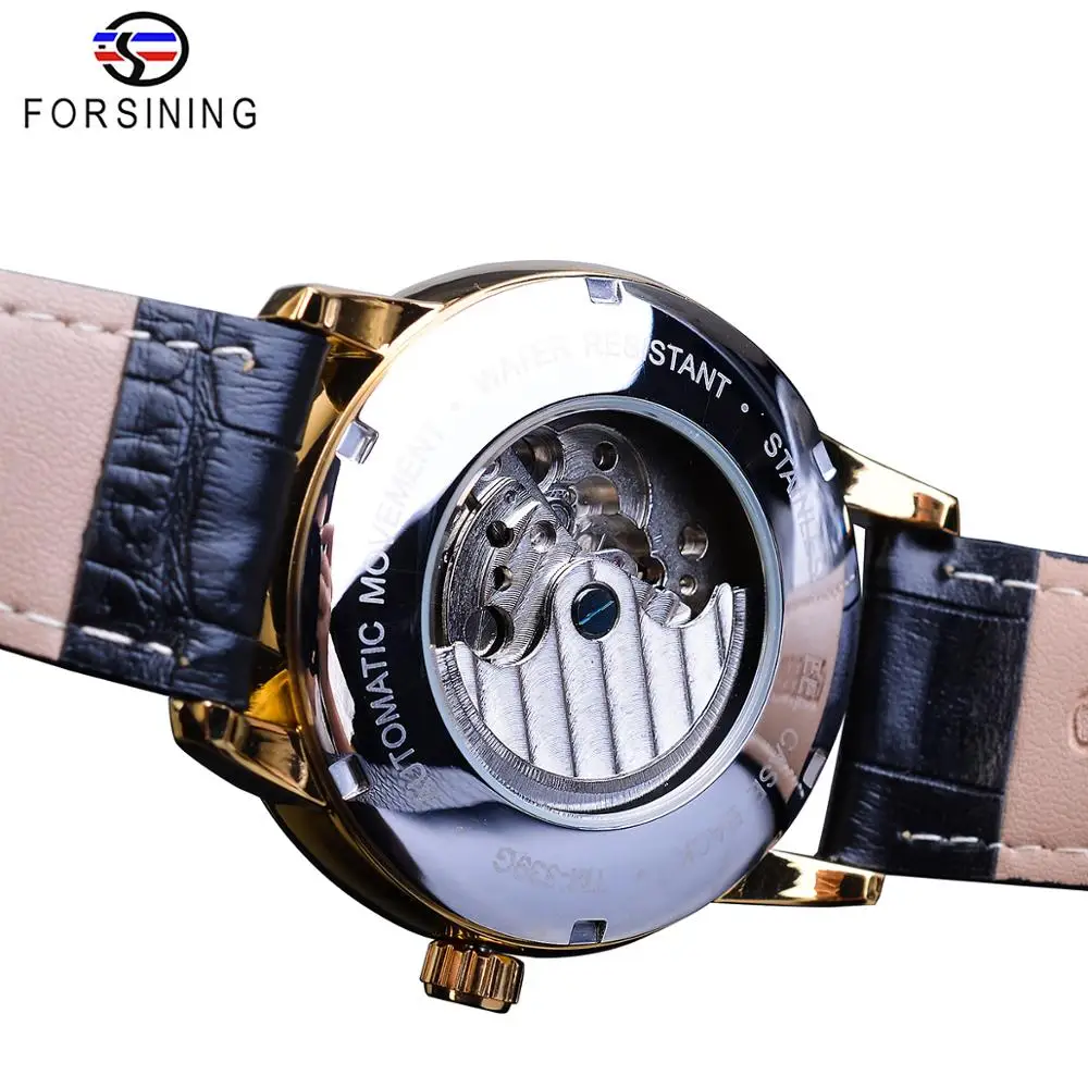 Forsining Tourbillon Blue Automatic Watch Men Classic Moonphase Design Genuine Leather Band Waterproof Business Wrist Watch Gift