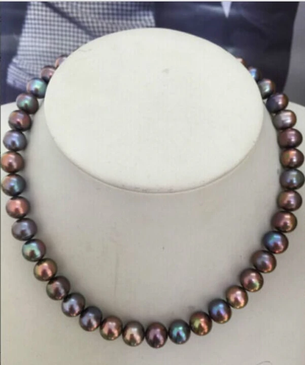 

charm Jew.675 stunning 10-11mm tahitian natural black green red multicolor pearl necklace 18