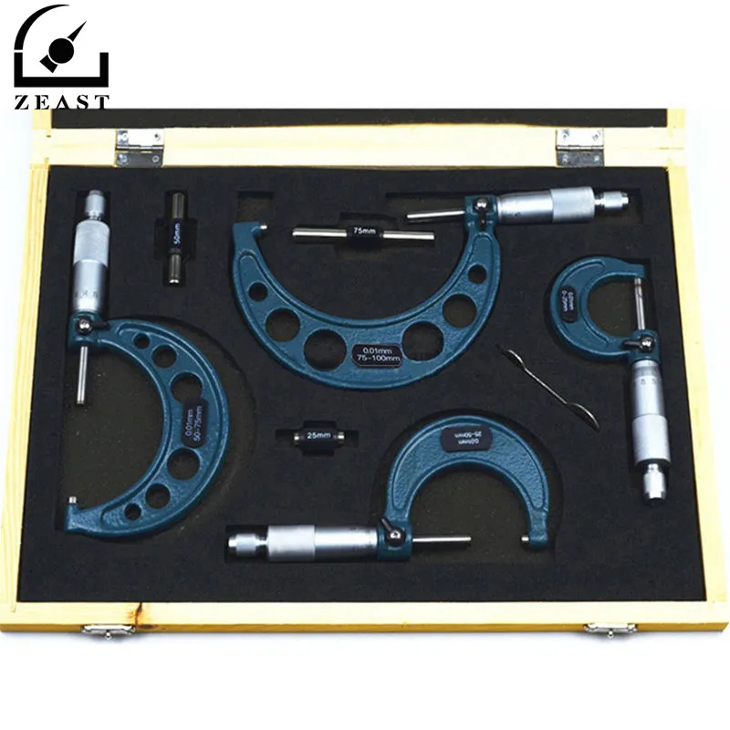 

Brand New 4Pcs Outside Micrometer Set Ratchet Stop Type 0-100mm (0-25mm/25-50mm/50-75mm/75-100mm) Metal Gauge Standards Caliper