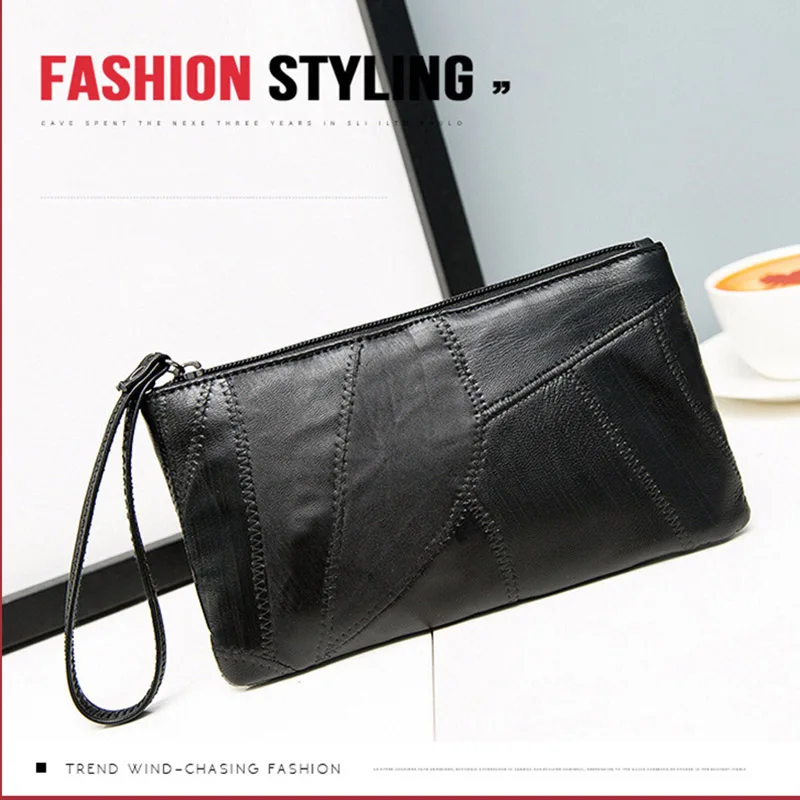 

Splicing sheepskin clutch bag female 2018 ladies leather wallet fashion wild handbag leather small bag wallet clutch bag female