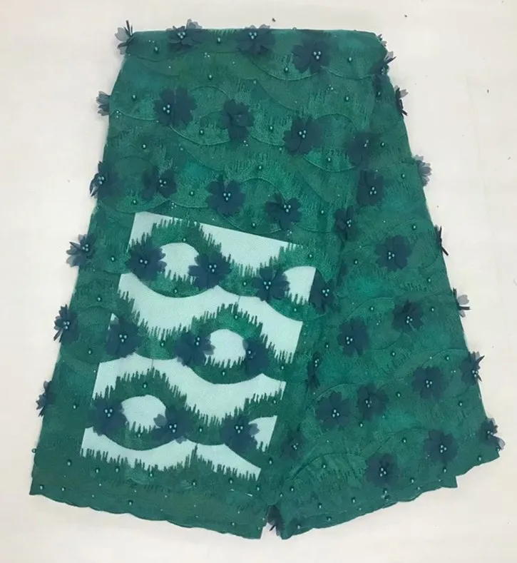African Lace Fabric High Quality 3d French Lace Fabric With Beads Embroidery Tulle Lace Fabric For Wedding ff3748