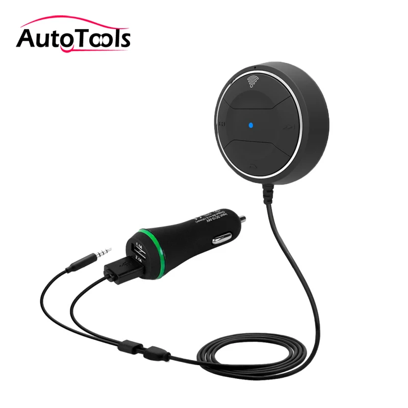 Bluetooth V4.0 Hands Free speaker Car kit with NFC Function +3.5mm AUX Receiver Music Aux Speakerphone 2.1A USB Car Charger