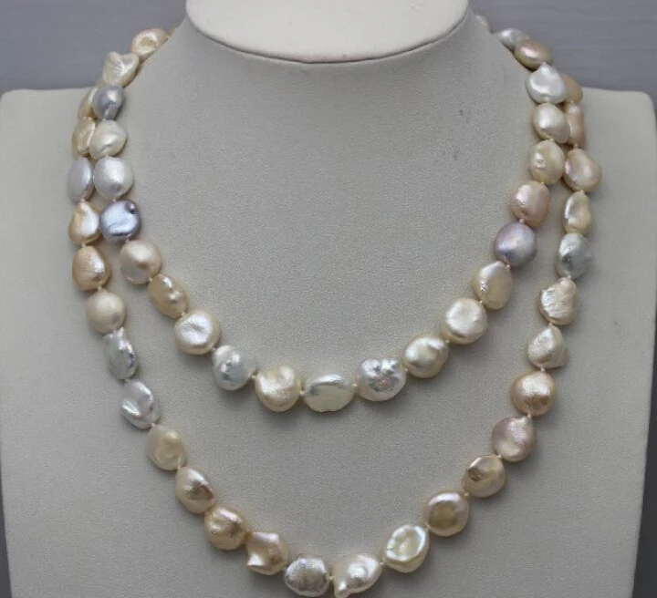 

bjc 0002128 Multi-color Freshwater pearl necklace baroque 11x11mm 33.5INCH "Handmade" Alloy