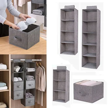 

3/4/5 Layers Cotton Linen Wardrobe Hanging Bags Baby Adult Underwear Storage Baskets Organiser Shelf Clothes Box