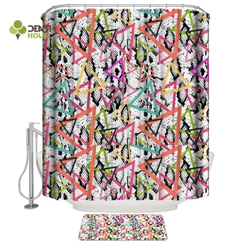 

Dear House Shower Curtain and Mat Set Snake Pattern Geometric Check Design Shower Curtain Set Waterproof Fabric