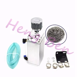 Universal Aluminum Racing Oil Catch Tank with Mini Air Filter, Square Design (Silver)