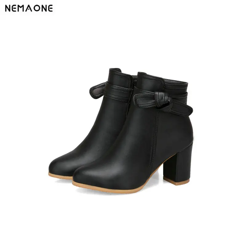

NEMAONE Spring autumn ladies boots sweet bowties ankle boots woman high heels shoes woman large size 34-43