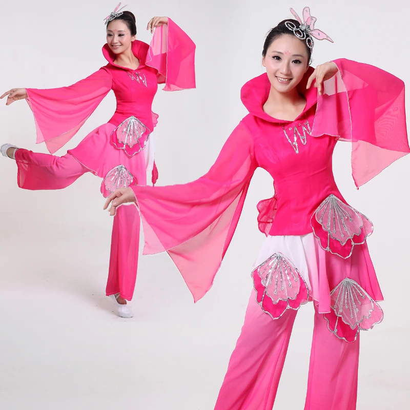 Plus Size Women Yangko Dancing Dress with Flower Female Chinese