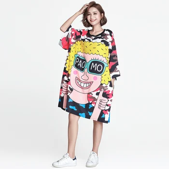 

2019Thailand Tide brand fashion printing large size 200 pounds fat mm was thin T-shirt skirt summer ladies short-sleeved T-shirt