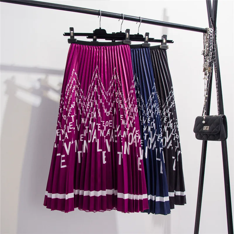 

2019 pleated skirt female tide long section A word women skirt big swing long skirts girl