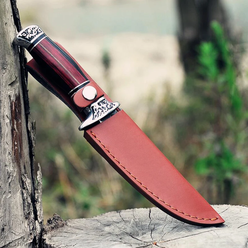 LCM66 охотничий нож с прямым лезвием тактический нож фиксированные ножи, резной узор+ деревянная ручка Открытый нож выживания, кемпинг спасательный