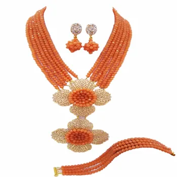 

Wonderful Coffee Bridal Beads Indian African Costume Jewelry Set Nigerian Wedding Necklace for Women 6C-2DH028